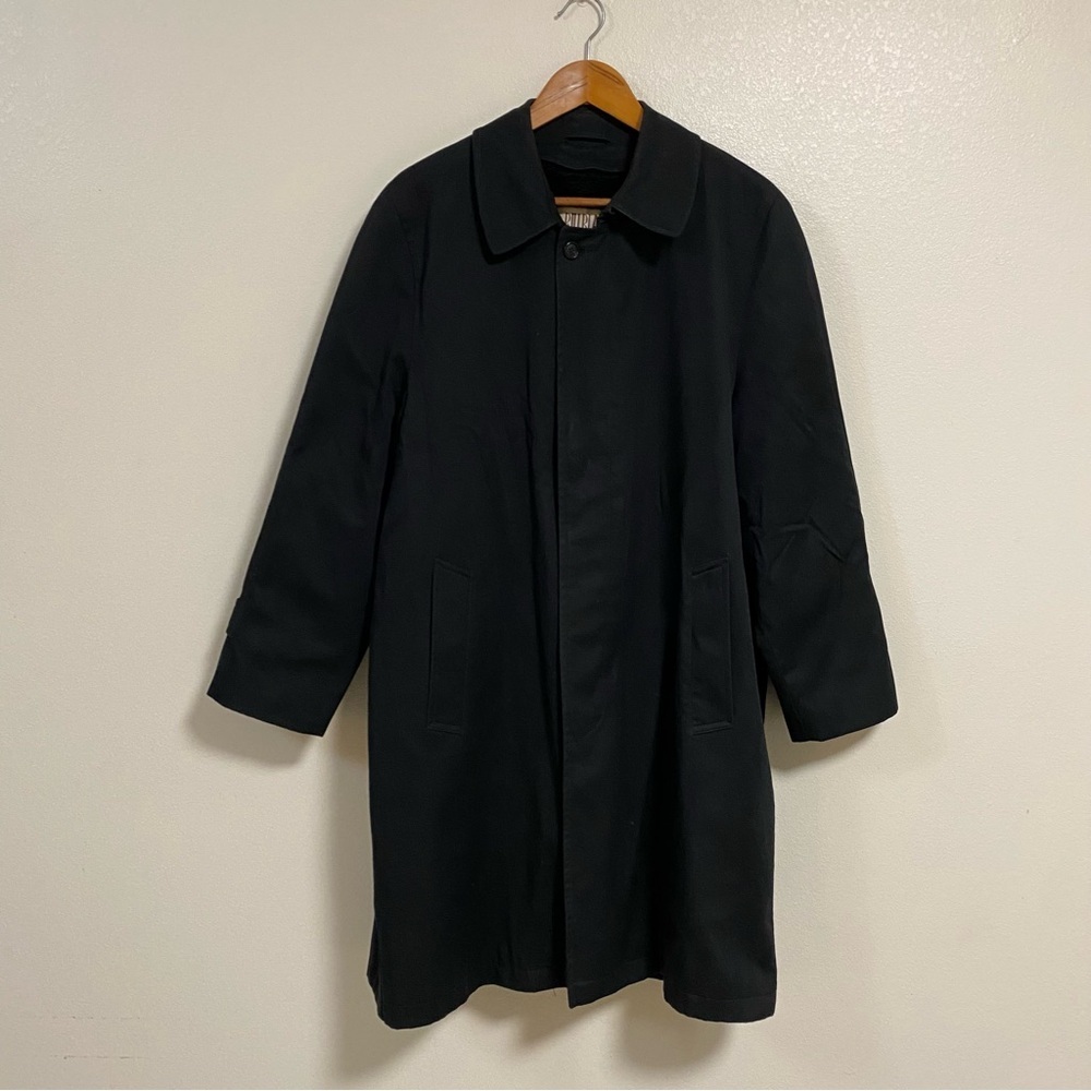 Bill Blass Trench Coat Men’s Size 42 X-Short Black Fleece Lined Trench Coat